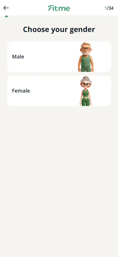 FitMe — 34-question personalization quiz (screen 2)