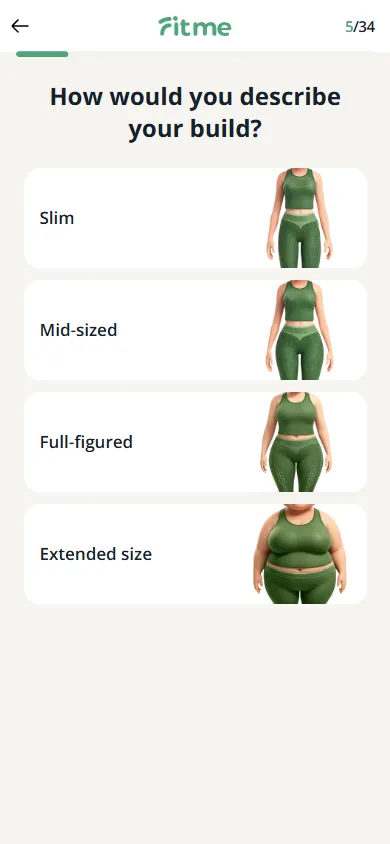 FitMe — 34-question personalization quiz (screen 8)