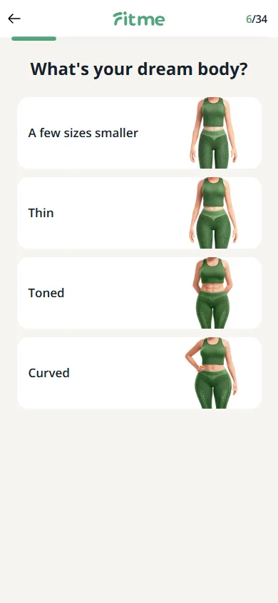 FitMe — 34-question personalization quiz (screen 9)