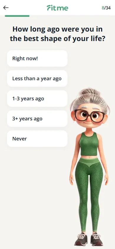 FitMe — 34-question personalization quiz (screen 12)