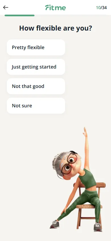 FitMe — 34-question personalization quiz (screen 14)