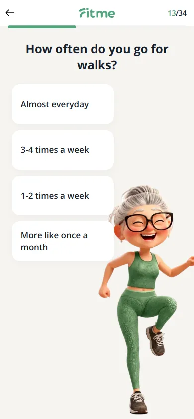 FitMe — 34-question personalization quiz (screen 17)