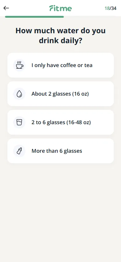 FitMe — 34-question personalization quiz (screen 24)