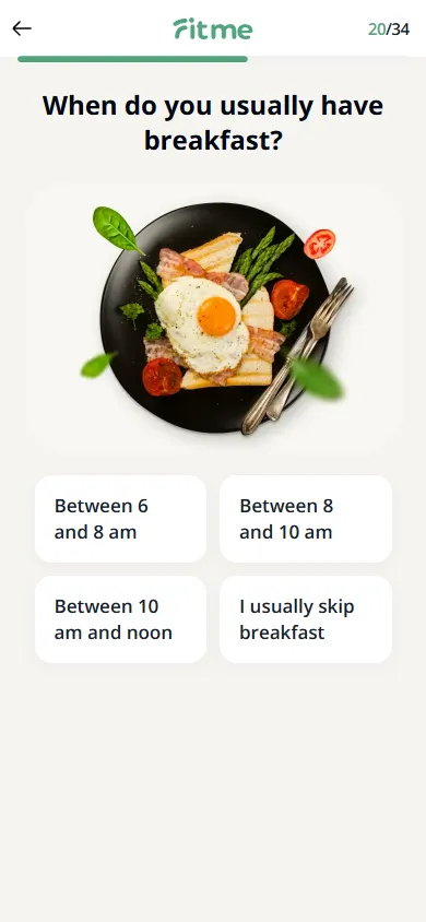 FitMe — 34-question personalization quiz (screen 26)