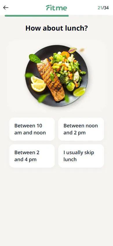 FitMe — 34-question personalization quiz (screen 27)