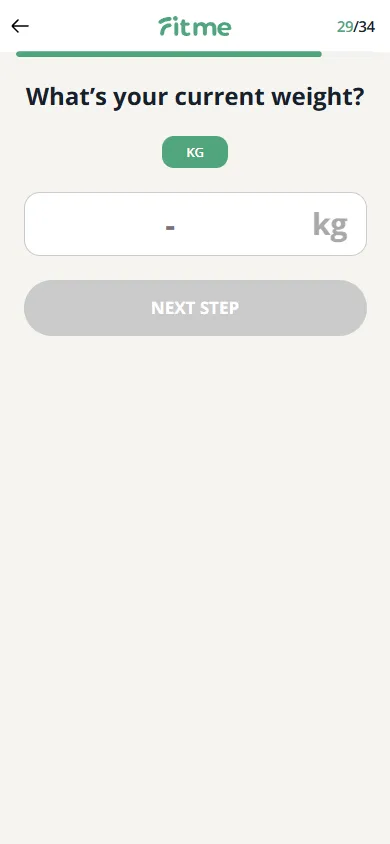FitMe — 34-question personalization quiz (screen 35)
