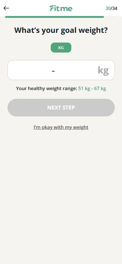 FitMe — 34-question personalization quiz (screen 36)