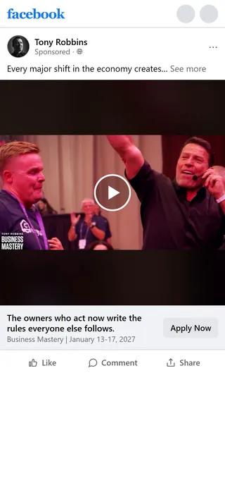 Tony Robbins — "The owners who act now write the rules" video ad