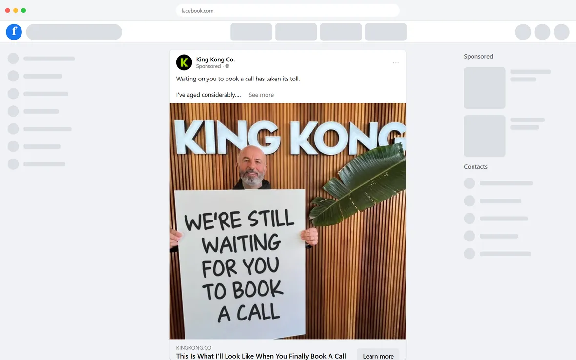 King Kong — "This Is What I'll Look Like When You Finally Book A Call" (desktop)
