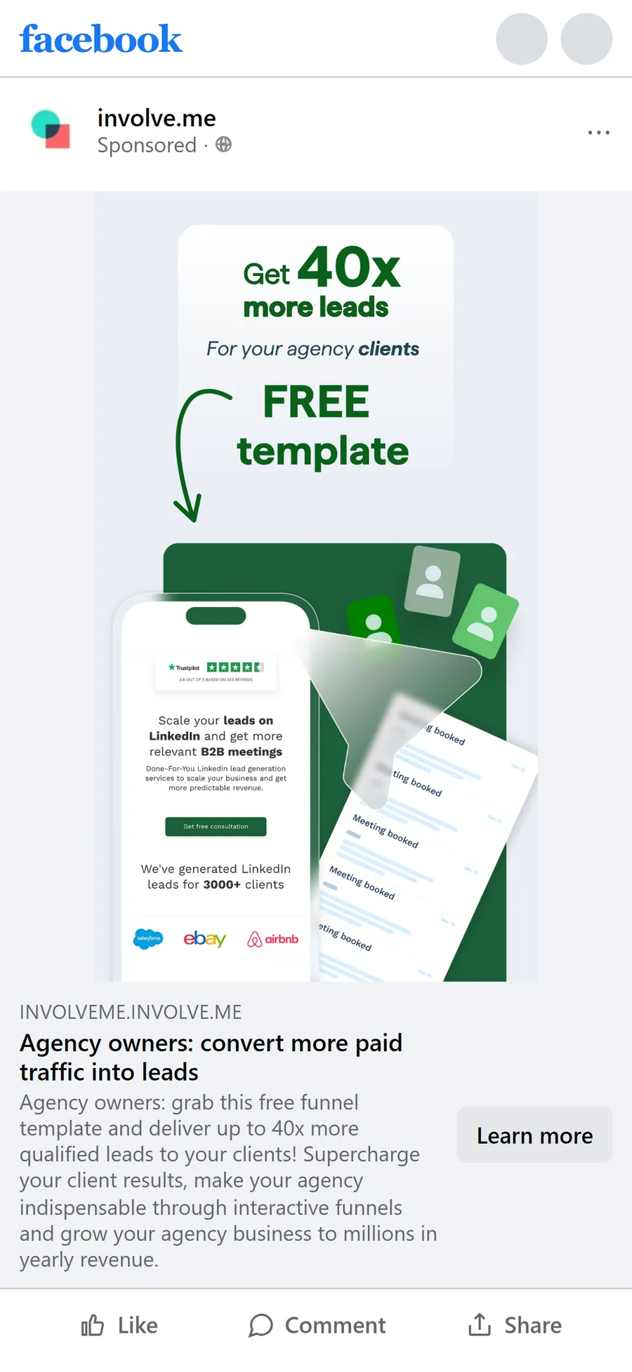 involve.me — "Agency owners: convert more paid traffic into leads" (mobile)
