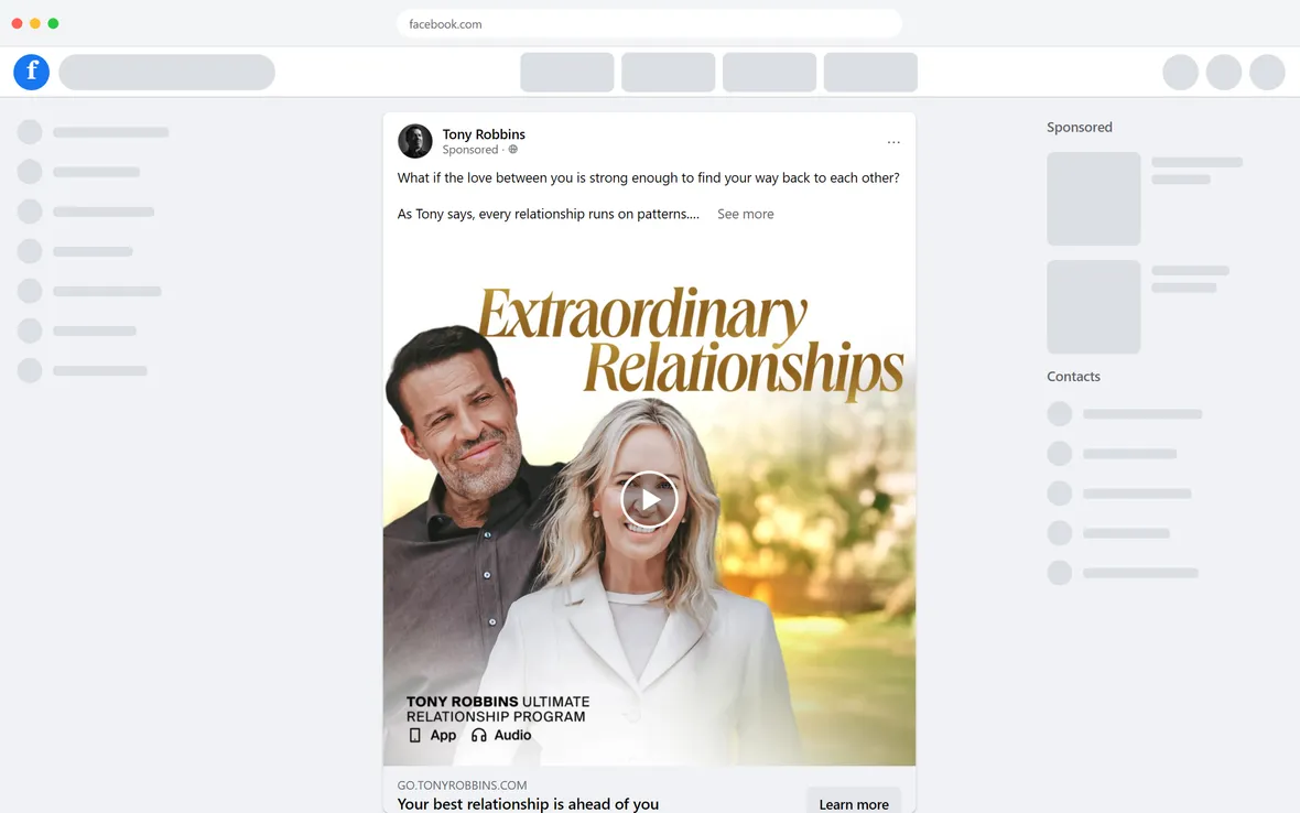 Tony Robbins — "Your best relationship is ahead of you" ad (desktop)