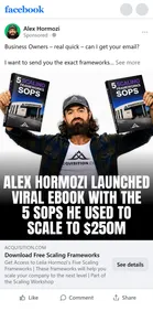 Acquisition.com — "5 Scaling Frameworks" still ad — Alex Hormozi