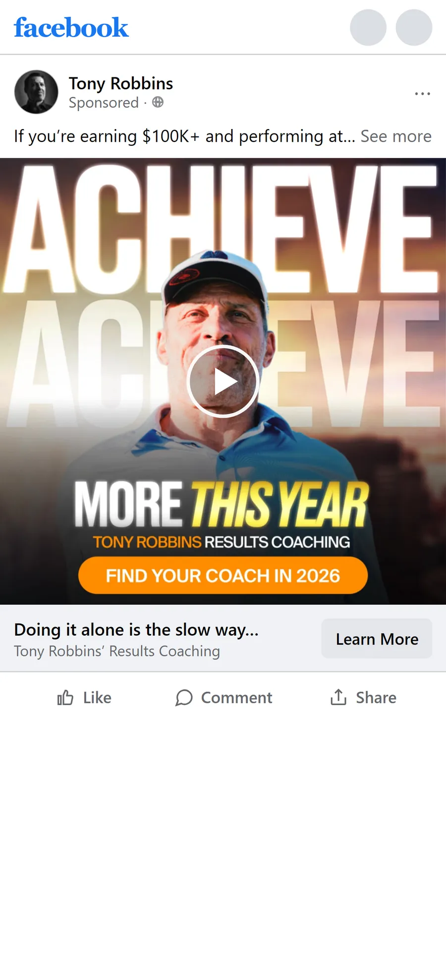 Tony Robbins — "Doing it alone is the slow way" ad (mobile)