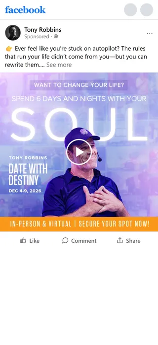 Tony Robbins — "Ever feel like you're stuck on autopilot?" long-copy video ad