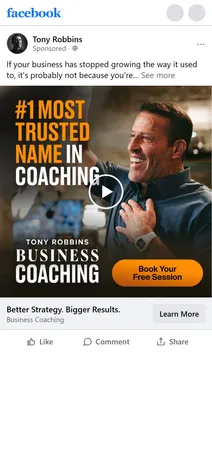 Tony Robbins — "Better Strategy. Bigger Results." ad