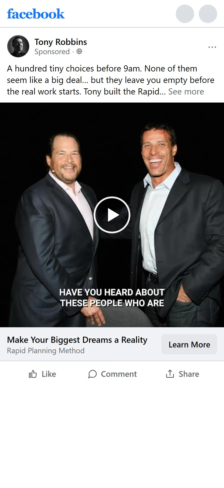 Tony Robbins — "Make Your Biggest Dreams a Reality" ad (mobile)