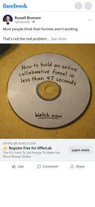 OfferLab — "How to build an entire collaborative funnel in less than 47 seconds" disc ad
