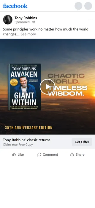 Tony Robbins — "Tony Robbins' classic returns" origin-story ad