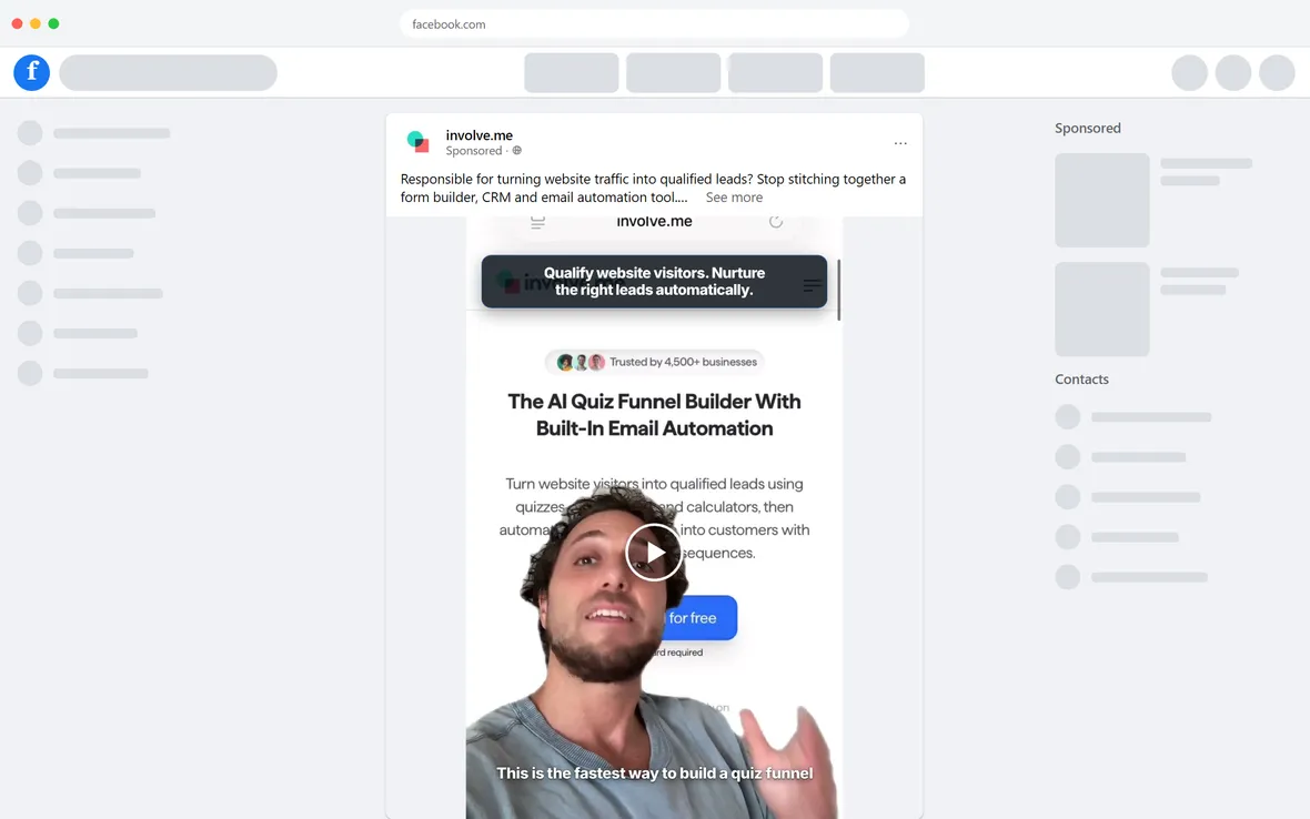 involve.me — "This is the fastest way to build a quiz funnel" (video for new audiences) (desktop)