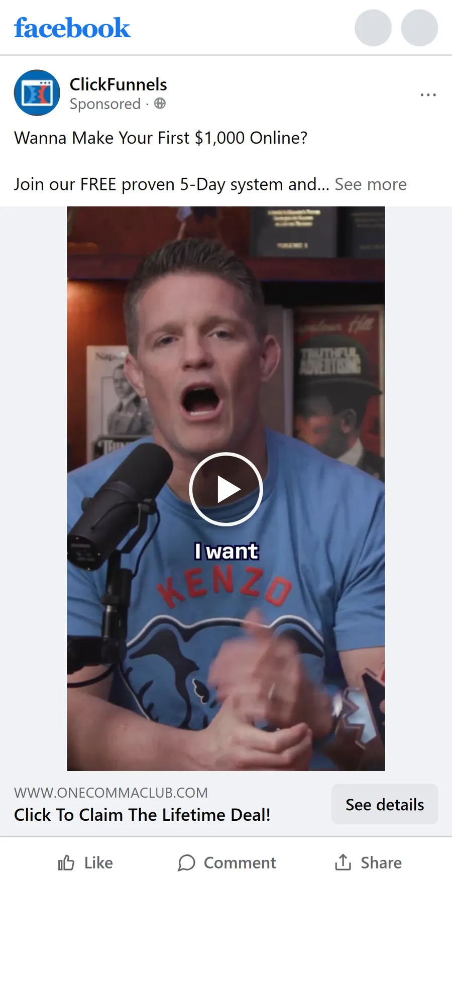 ClickFunnels — "Wanna make your first $1,000 online?" video ad (mobile)