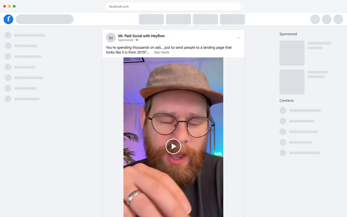 Heyflow — "Stop Sending Traffic to 2019 Pages" (Mr. Paid Social branded content) (desktop)