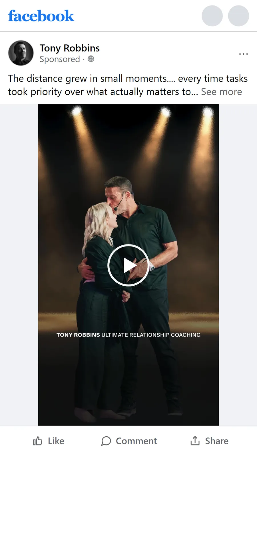 Tony Robbins — "The distance grew in small moments" ad (mobile)