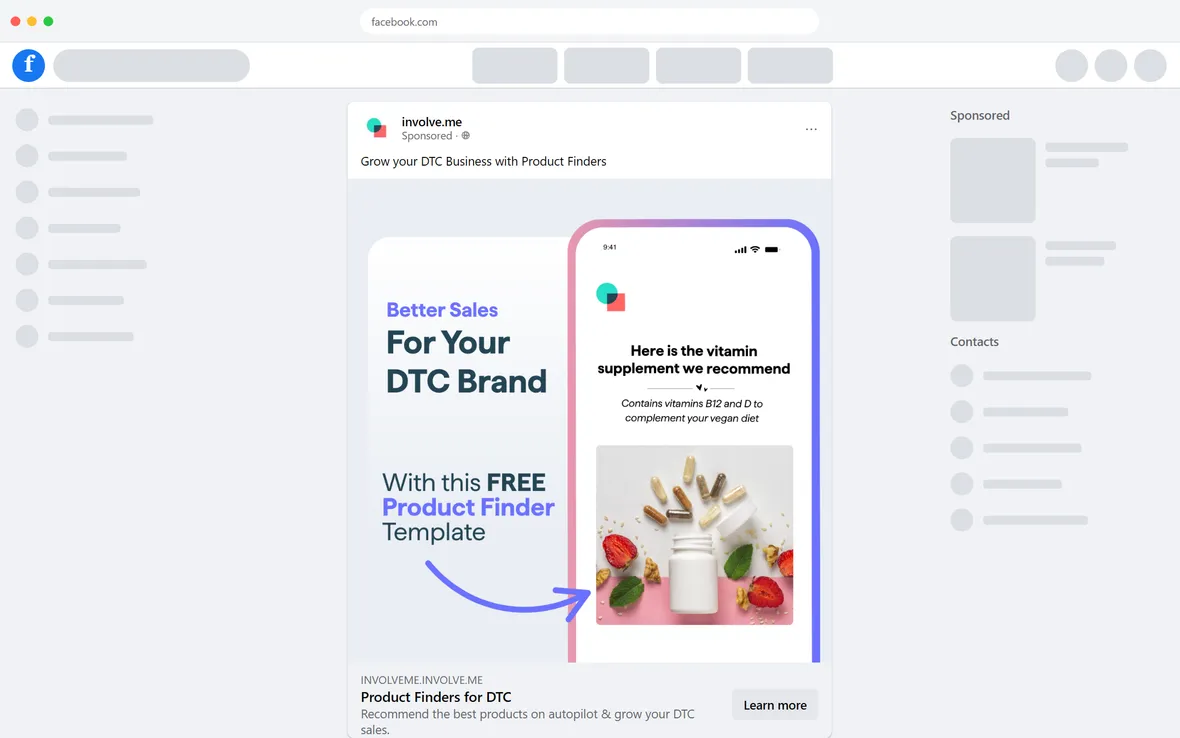 involve.me — "Product Finders for DTC" (desktop)