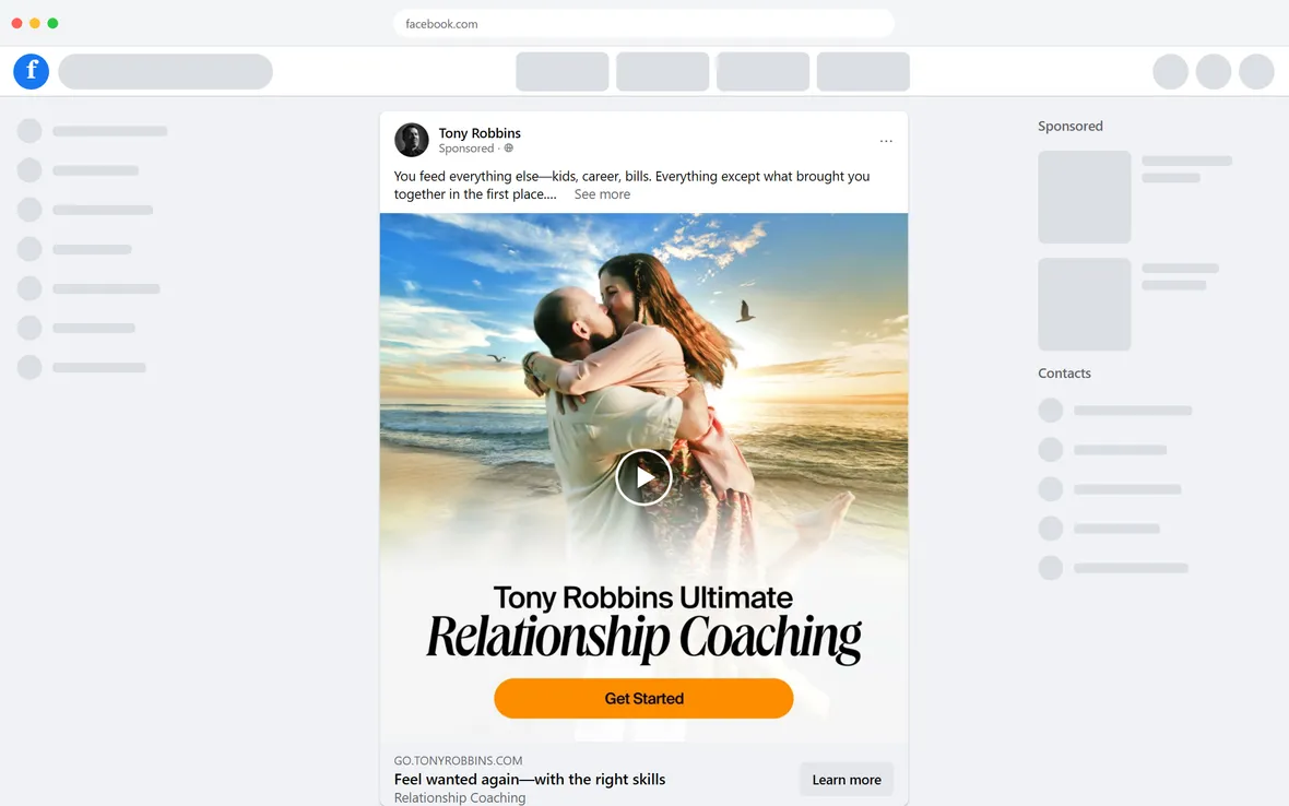 Tony Robbins — "Feel wanted again" ad (desktop)
