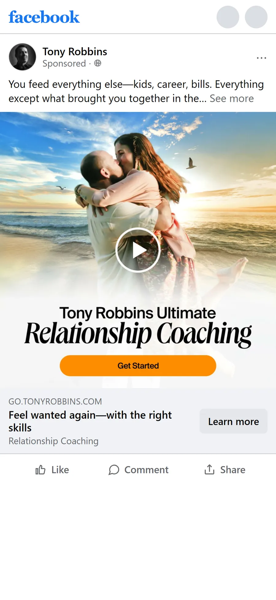 Tony Robbins — "Feel wanted again" ad (mobile)