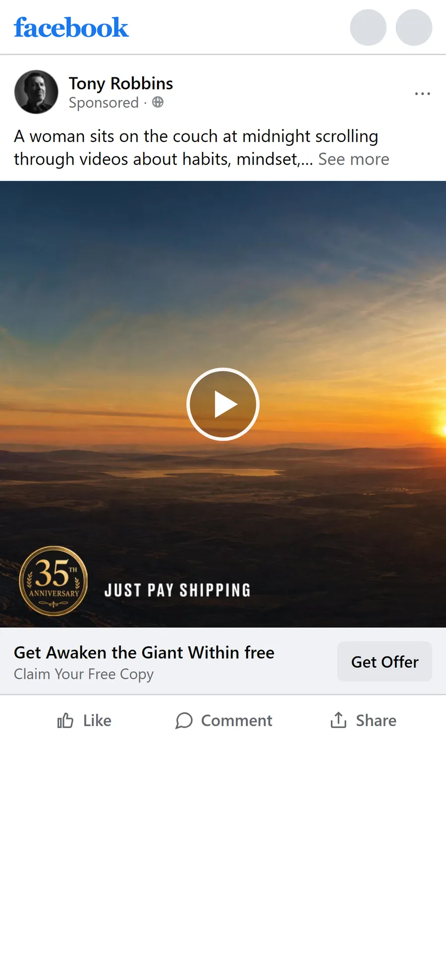 Tony Robbins — "Get Awaken the Giant Within free" ad (mobile)