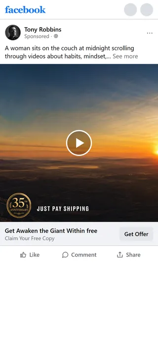 Tony Robbins — "Get Awaken the Giant Within free" ad