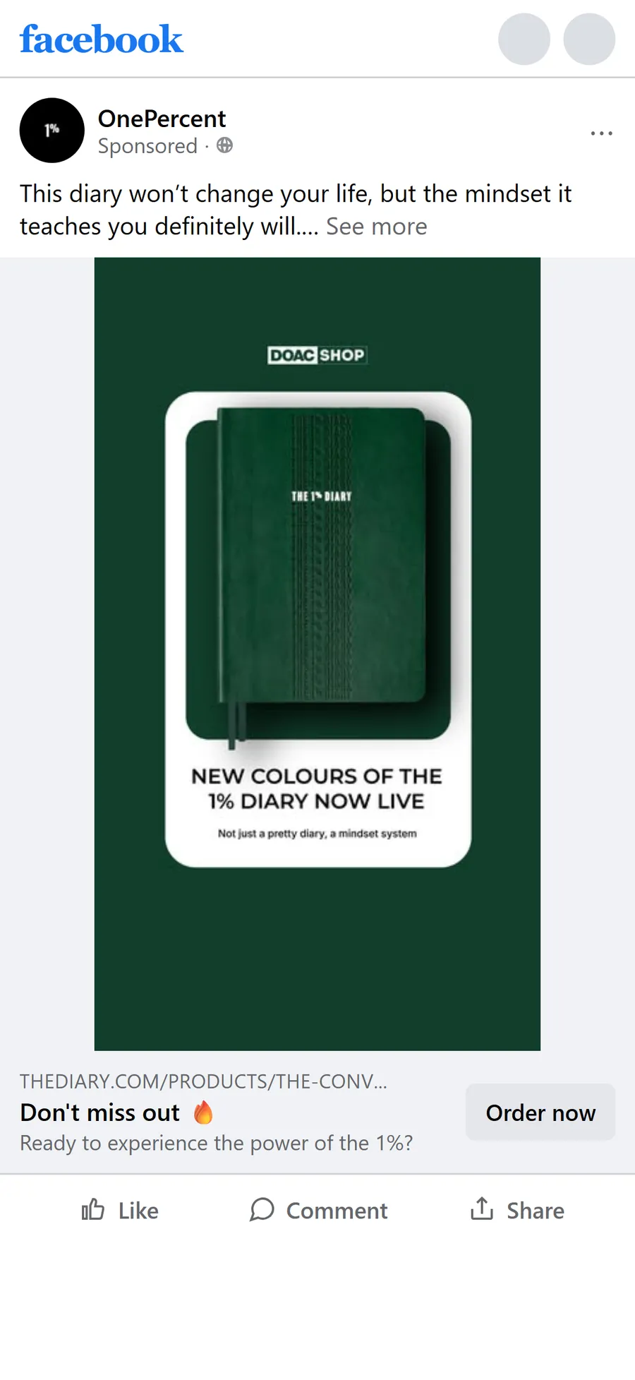 The Diary Of A CEO — “This diary won’t change your life” image ad (mobile)