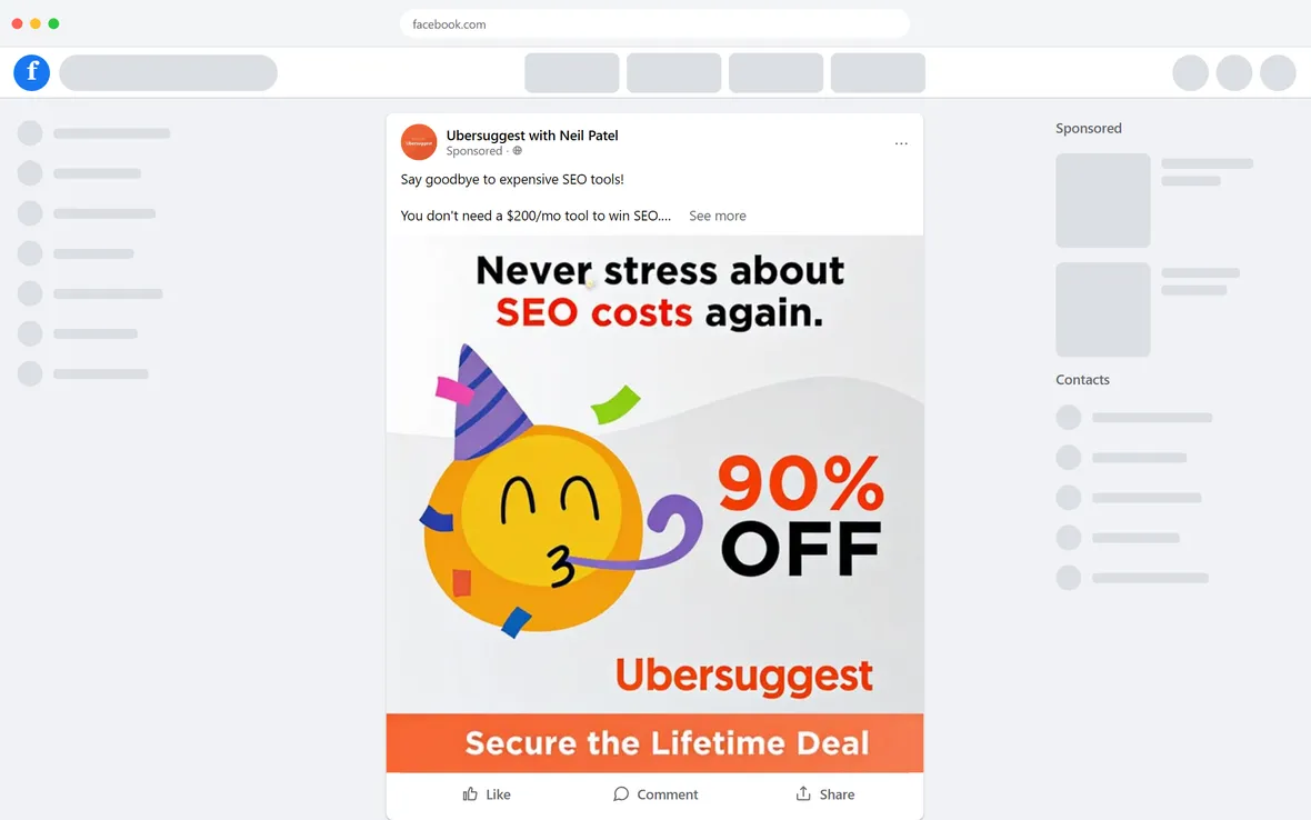 Ubersuggest — "Say goodbye to expensive SEO tools!" (desktop)
