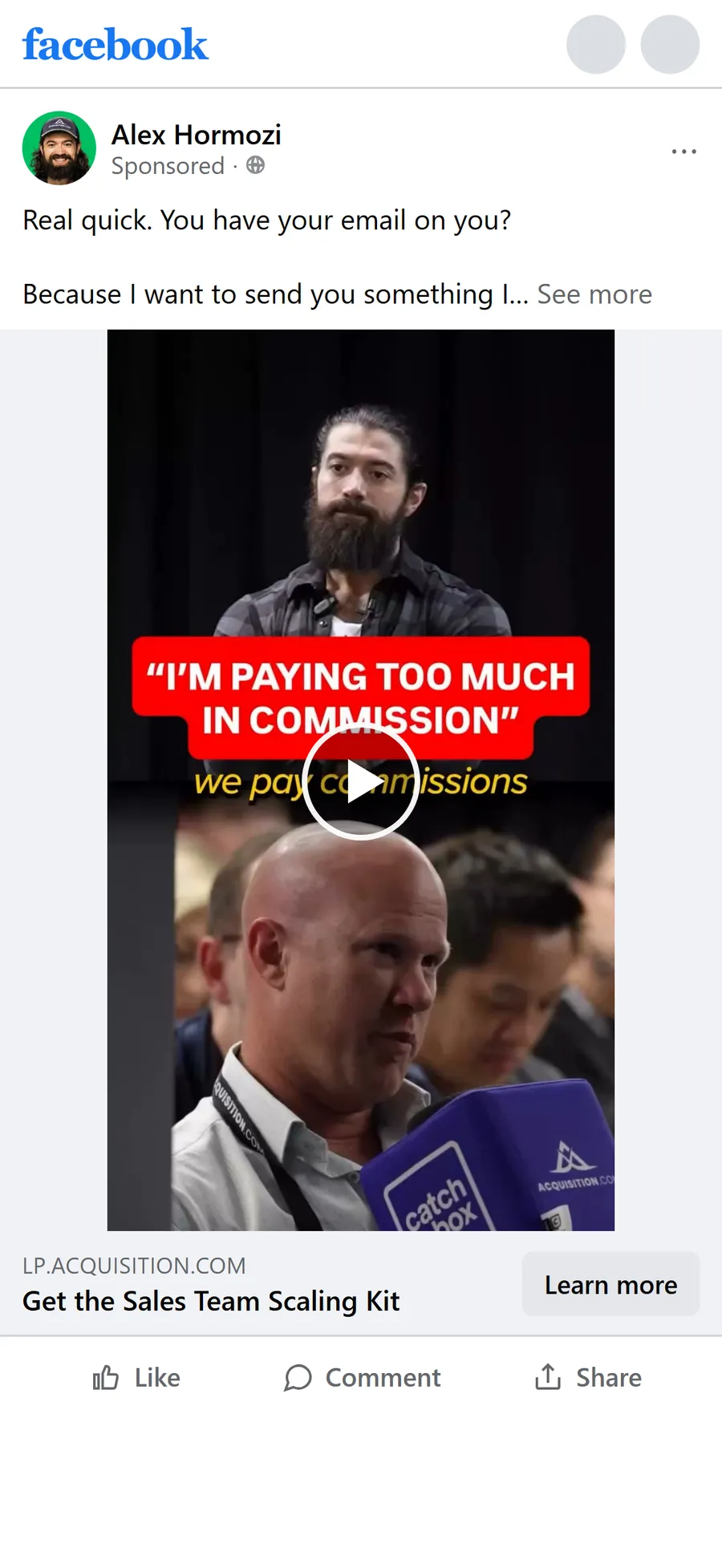 Acquisition.com — "Something I charge for" video ad (mobile)