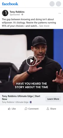 Tony Robbins — "Tony Robbins Ultimate Edge | Start Now" ad