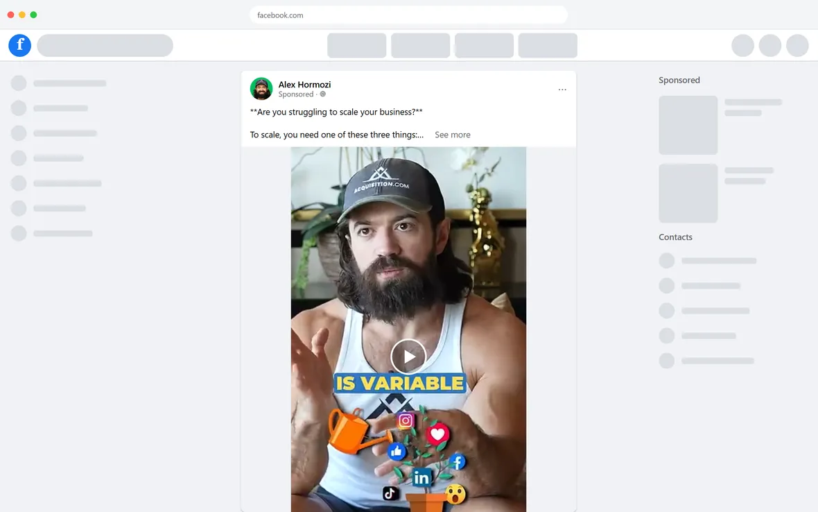 Acquisition.com — "Download Free Personalized Marketing Roadmap" video ad (desktop)