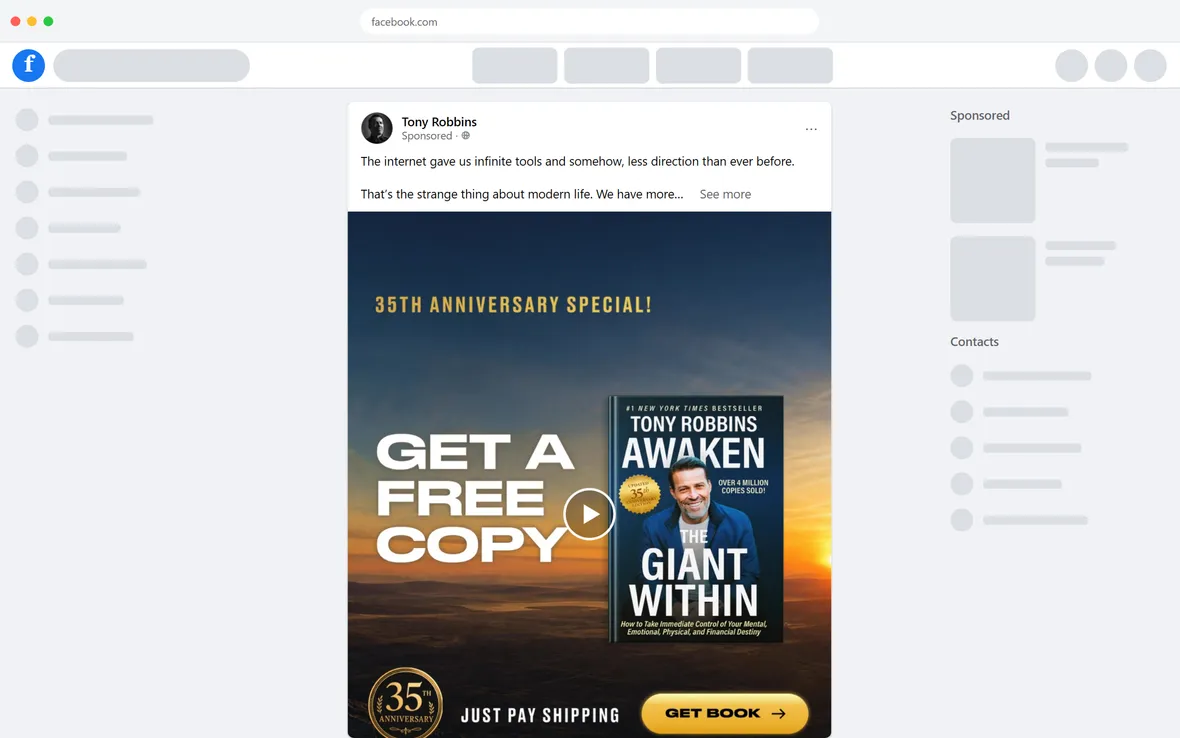 Tony Robbins — "Millions Of Lives Transformed!" ad (desktop)
