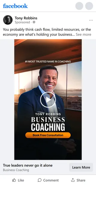 Tony Robbins — "True leaders never go it alone" ad