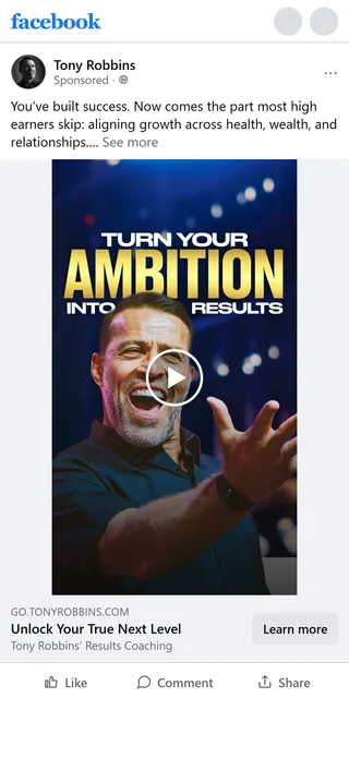 Tony Robbins — "Turn your ambition into results" video ad