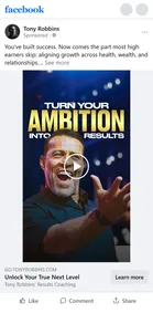 Tony Robbins — "Turn your ambition into results" video ad