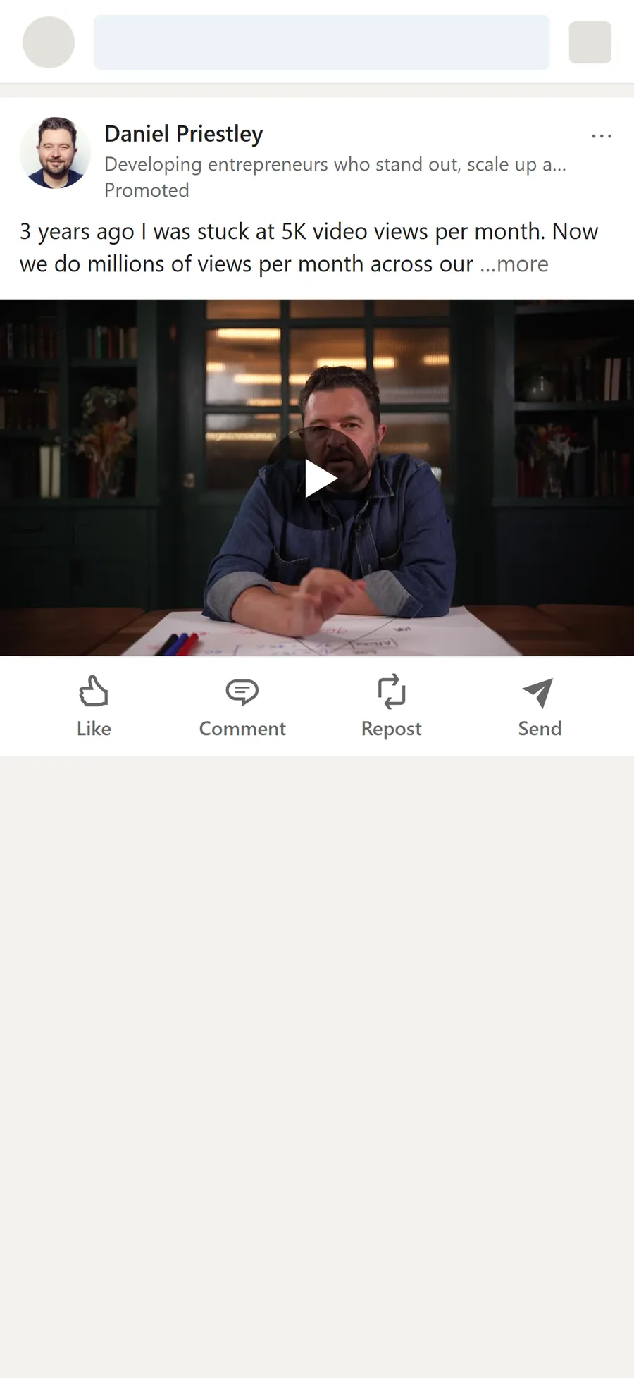 Vidonary — “3 years ago I was stuck at 5K video views” LinkedIn video ad (mobile)
