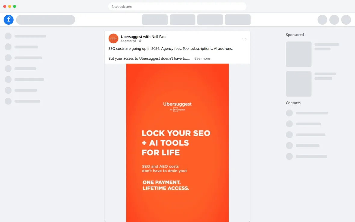Ubersuggest — "Lock In Your SEO Tools Before Prices Go Up" (desktop)