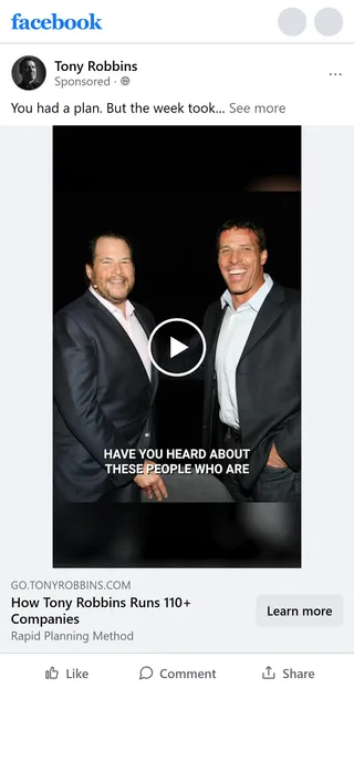 Tony Robbins — "How Tony Robbins Runs 110+ Companies" ad