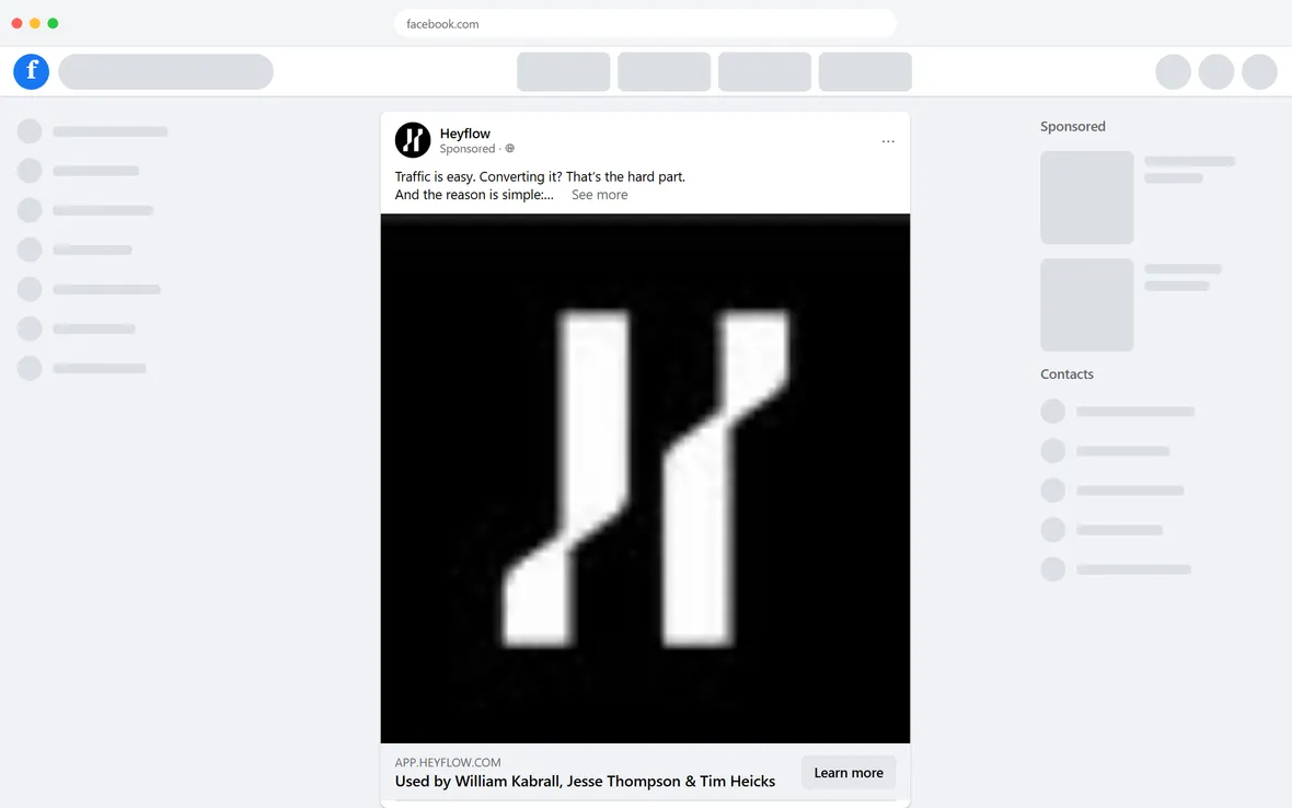 Heyflow — "Traffic is easy. Converting it? That's the hard part." (in-house) (desktop)