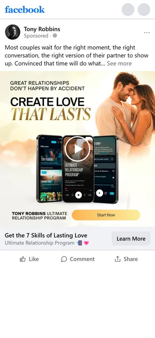 Tony Robbins — "Get the 7 Skills of Lasting Love" ad