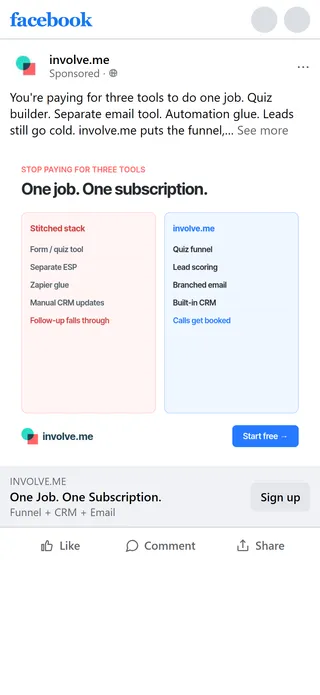 involve.me — "One job. One subscription." (for past visitors)