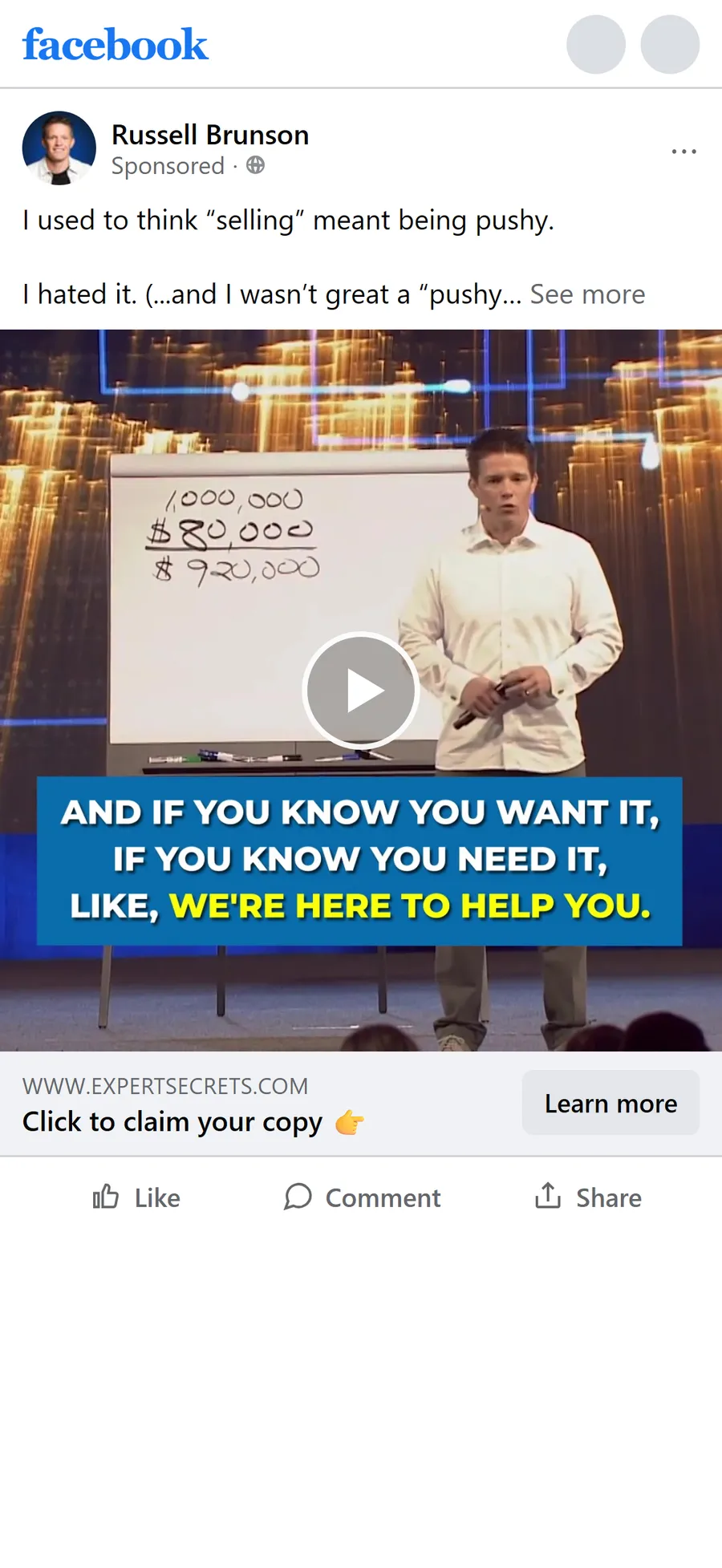 Prime Mover — The same "selling meant being pushy" copy on a video (mobile)