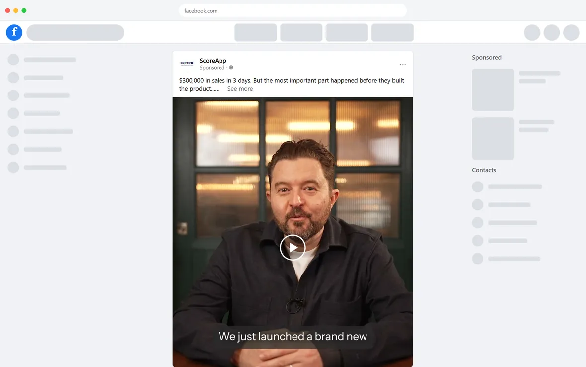 ScoreApp — "$300,000 in sales in 3 days" waitlist video ad (desktop)