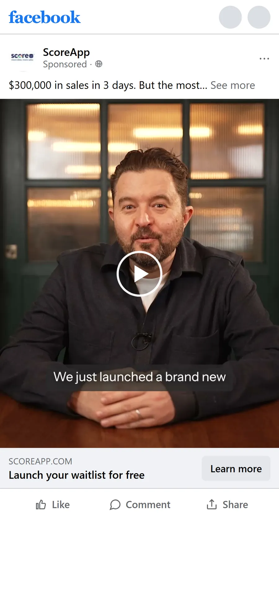 ScoreApp — "$300,000 in sales in 3 days" waitlist video ad (mobile)