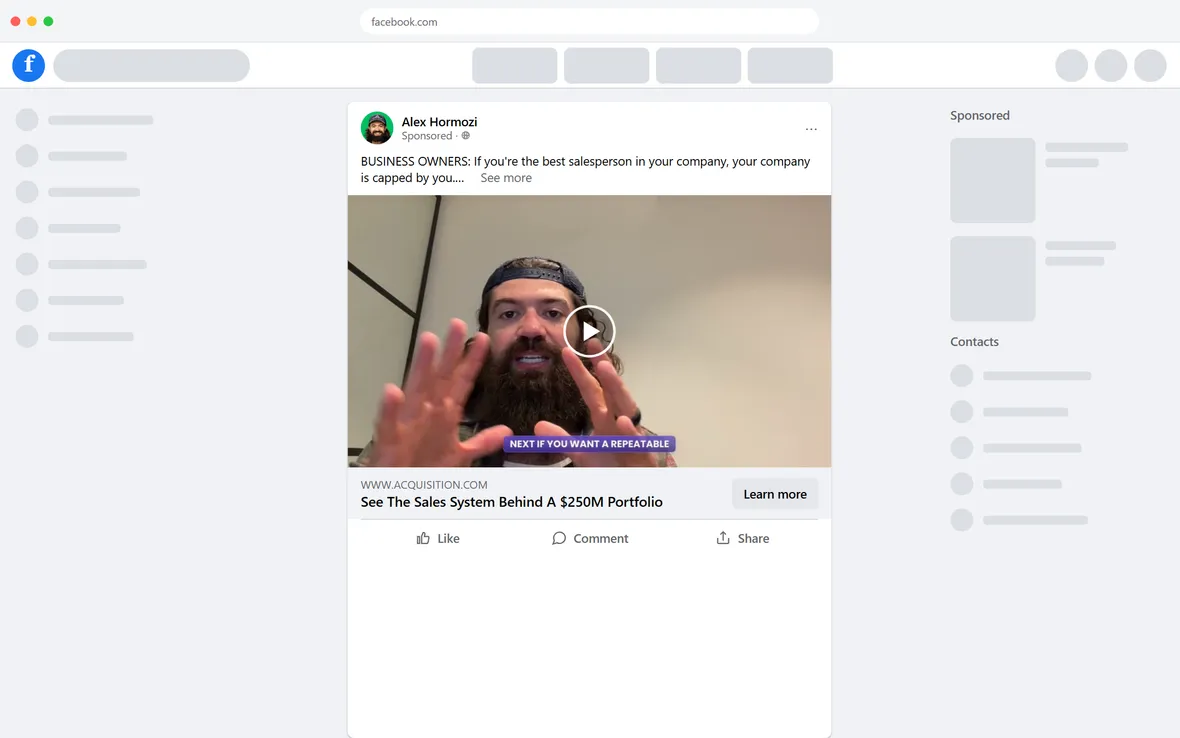 Acquisition.com — Sales Workshop video ad (desktop)